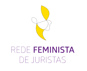 Logo com uma arte em linhas finas e o título 'Rede Feminista de Juristas'